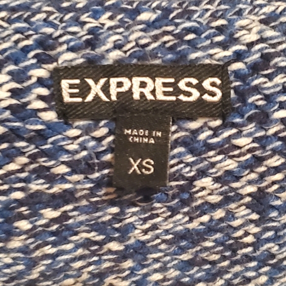 COPY - 2/$30 Express Sweater with Shawl Collar Blue, white, and black knitted XS - Picture 5 of 7